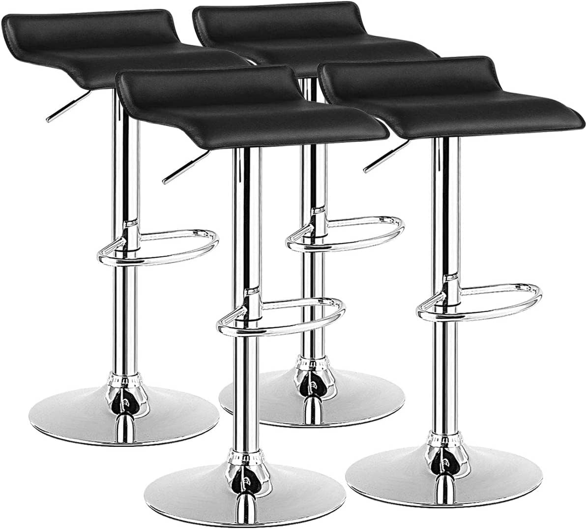 WATERJOY PU Leather Backless Bar Stools Set of 4, Swivel Adjustable Modern Design Chrome Hydraulic PU Leather Barstools