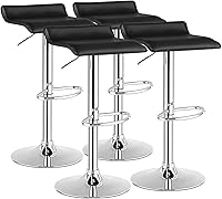 Vista 6 de WATERJOY Juego de 2 taburetes de bar sin respaldo de cuero PU, giratorios, ajustables, diseño moderno, cromado, hidráulico, de piel sintética