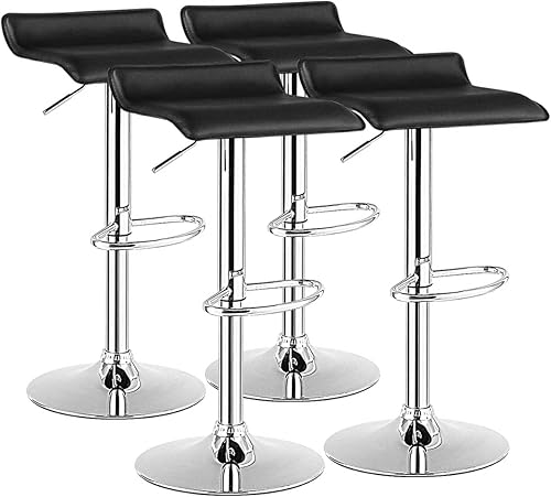 Miniatura 10 de WATERJOY Juego de 2 taburetes de bar sin respaldo de cuero PU, giratorios, ajustables, diseño moderno, cromado, hidráulico, de piel sintética,