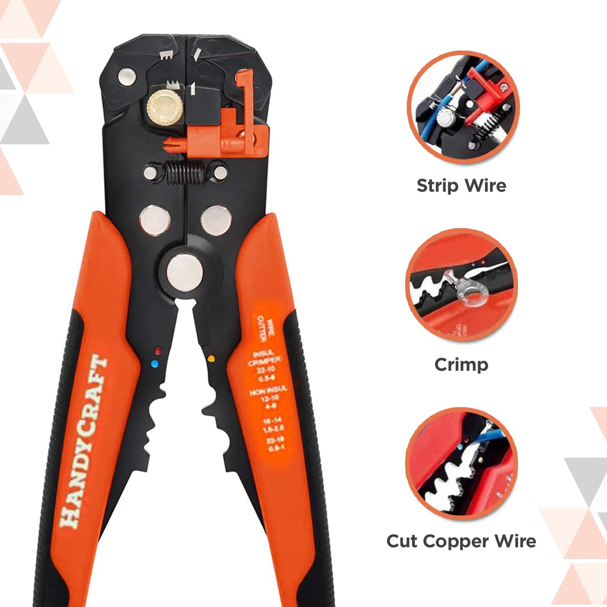 HandyCraft - Pelacables, cortador y crimpadora 5 en 1, herramienta de pelado automático para cables eléctricos de 10-24 AWG, herramienta manual de precisión multifunción