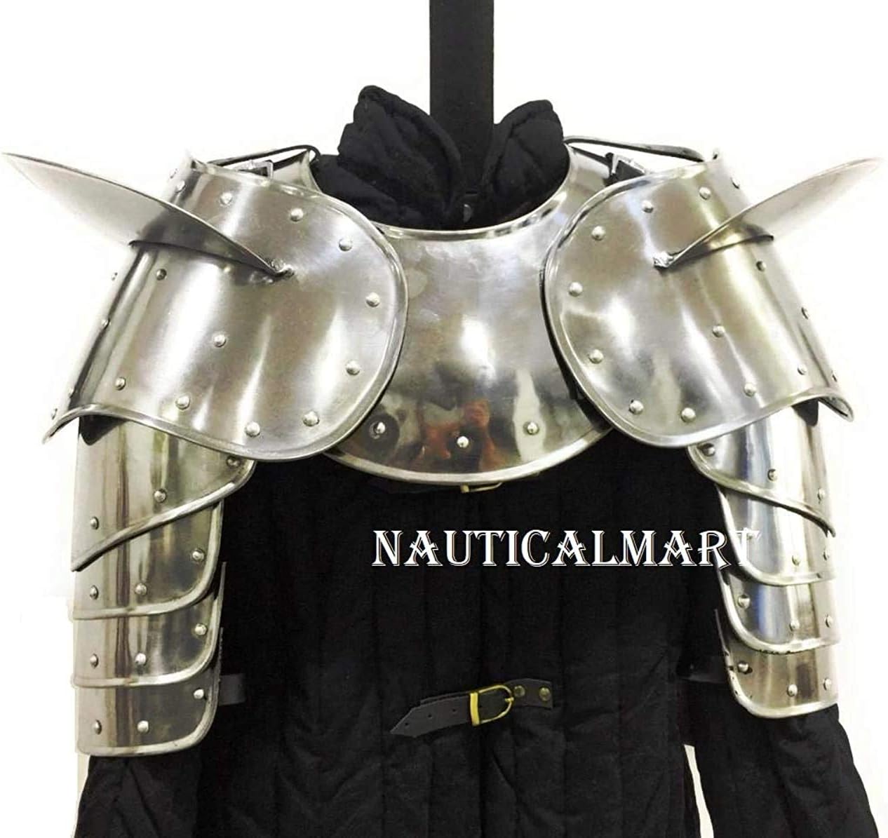 NauticalMart Shoulder Guard Medieval Gothic Fantasy Shiny Metal Gorget Shoulder Guard Warrior Pauldron Armor Standard Silver