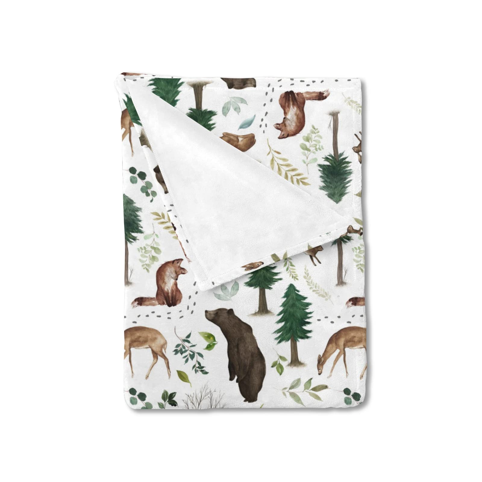 HawSkgFub Woodland Forest Animals Baby Blanket Boys Gift, Pine Tree Bear Fox Deer Leaf Flannel Fleece Nursery Bed Swaddling Blankets, Soft Lightweight Newborn Infant Kids Toddler Crib Bedding 40 x 50