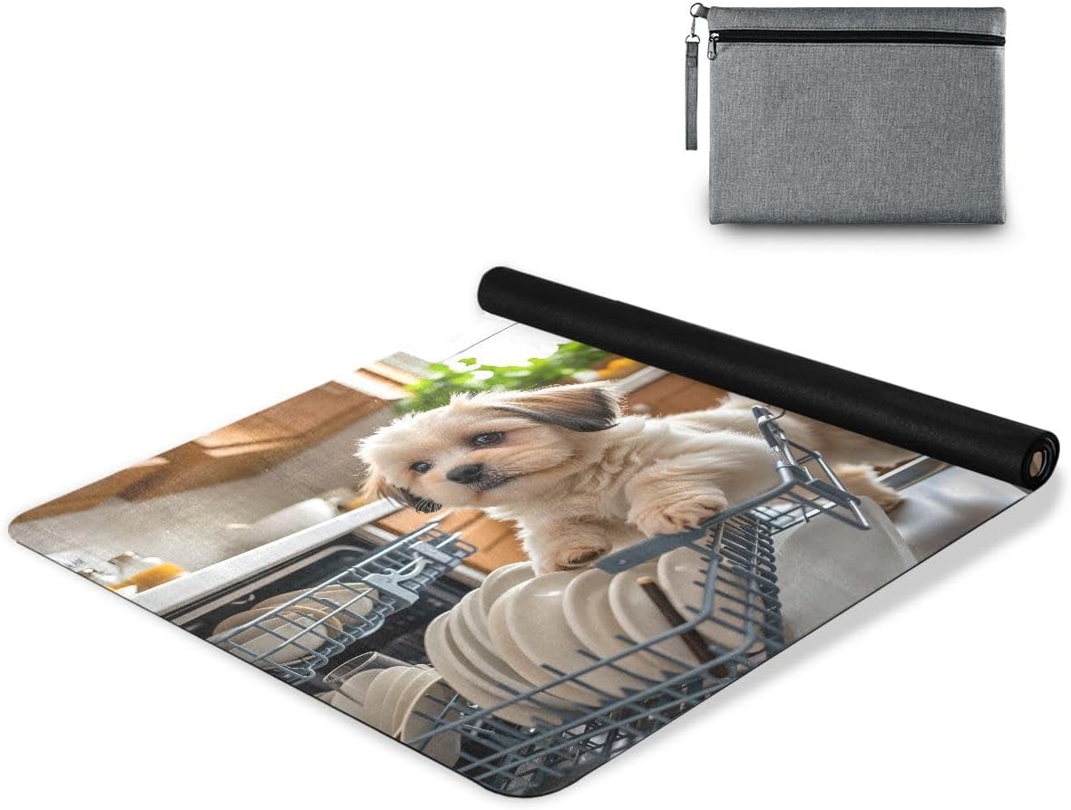 ALAZA The Puppy is Pushing The Dishwasher Yoga Mat Non Slip Fitness Exercise Mat, Workout Mat for Yoga, Pilates and Floor Exercises