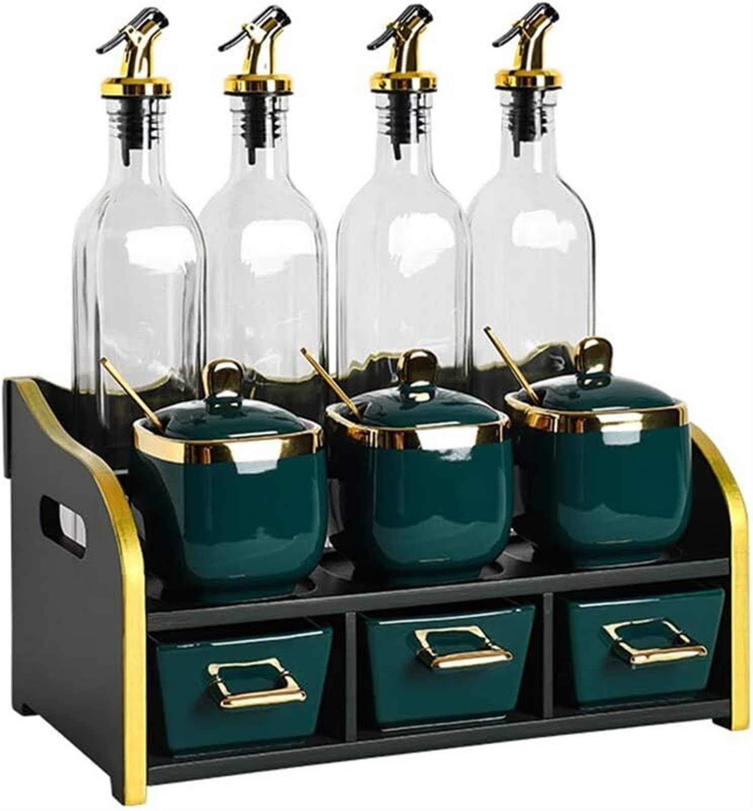 ZSQZSQSpice jar Spice jar Kitchen Tabletop Spice Rack 32cm*19cm*16.5cm Countertop Seasoning Jars Shelf Double Tiers Sauces Storage Organizer Bracket Stand Free Up Desktop Space Storage Tank