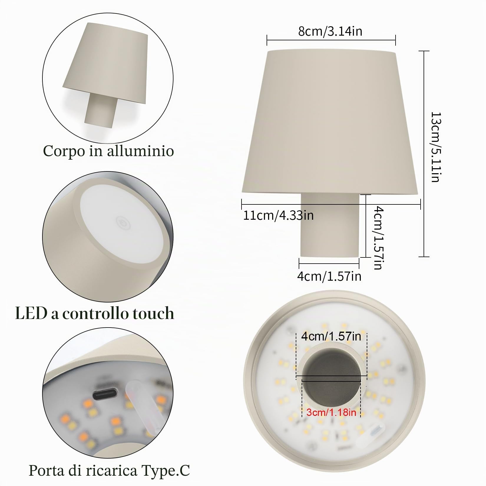 Aipsun Confezione da 2 lampade da tavolo a LED a batteria, dimmerabili, colore beige, 2700 K-6000 K, 3 W, IP54, lampada a bottiglia, in alluminio, per giardino, bar e ristorante