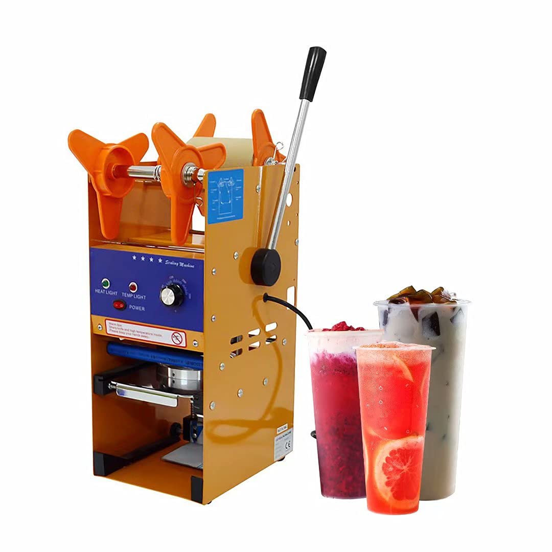 AYCDL Cup Sealing Machine 350W Commercial Manual Bubble Tea Cup Sealer 300-500Cups/Hour Electric Cup Sealer Machine 90/95mm Plastic Lid Sealer for Bubble, Milk, Tea, Coffee
