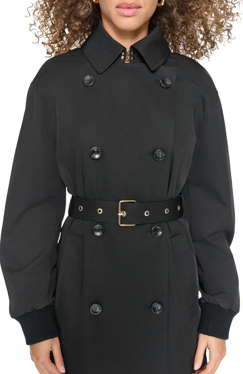 KARL LAGERFELD Women's Long Belted Trench With Bomber Sleeves