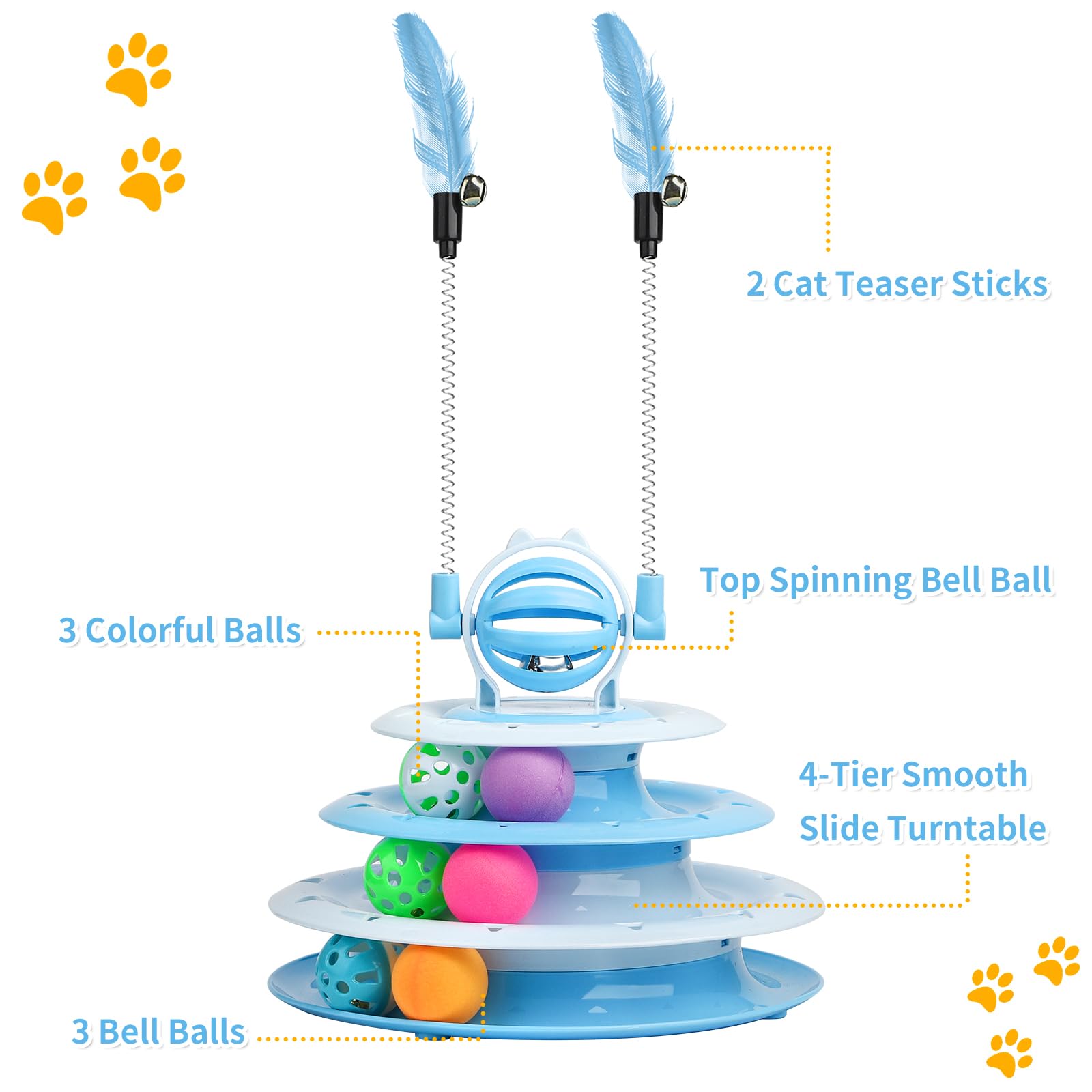 LALAKATS Juguetes para gatos de interior, juguetes interactivos para gatos, rompecabezas para gatos, juguete de bola para gatos con 2 teasers para gatos, color azul