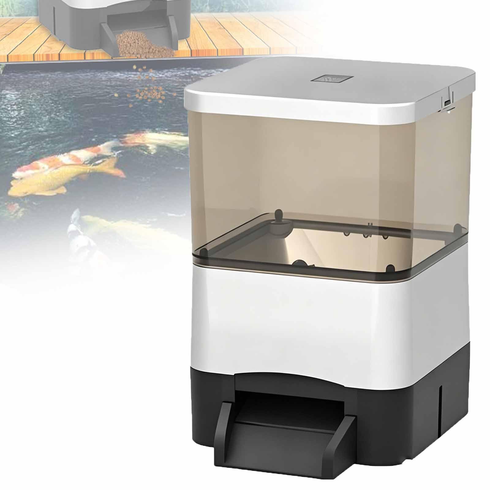 ERICAT Alimentatore Automatico di Pellet Temporizzato, Distributore Automatico di Cibo per Pesci da Laghetto, Alimentazione Regolabile da 1 a 12 Volte al Giorno, Controllo Intelligente App