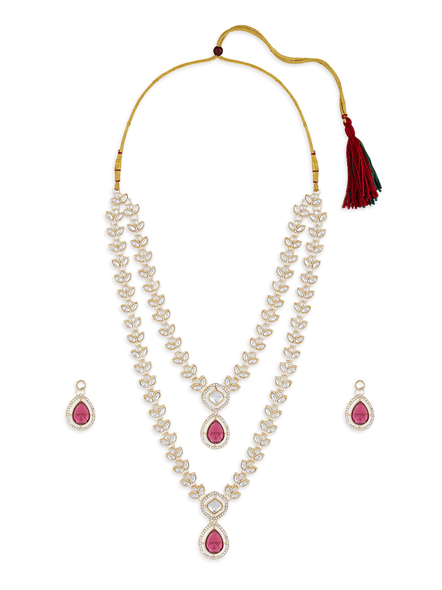 Purple Dazzling Stones Austrian Diamonds Embellished Layered Necklace & Earring Set For Women-ZPFK18889