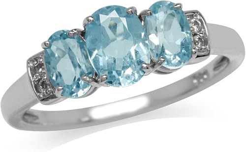 Silvershake Anillo de plata de ley 925 chapada en oro blanco con topacio azul de 2,06 qt.