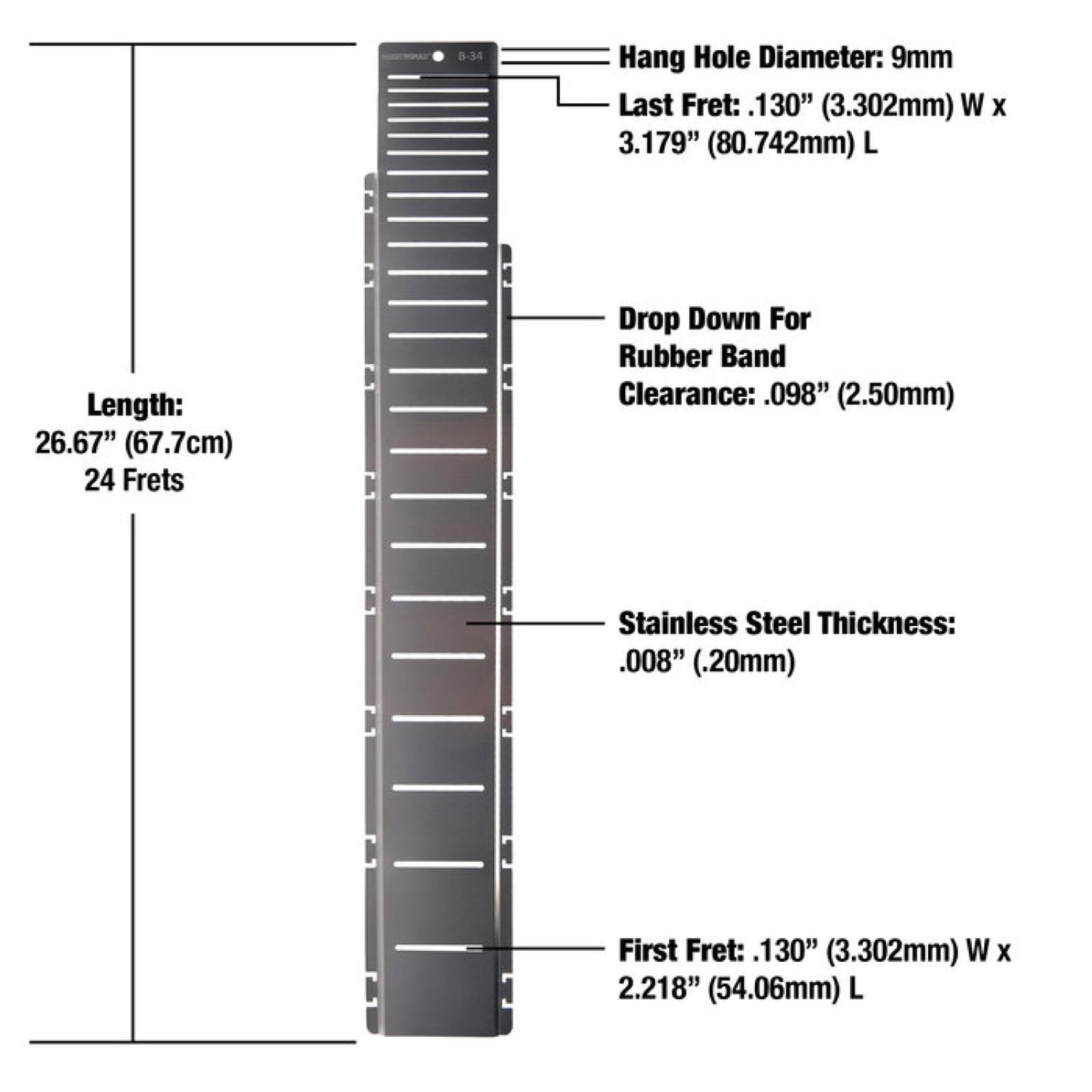 MusicNomad Fret Shield™ - Protector total para diapasón para pulir trastes en bajos de 4 y 5 cuerdas con escala de trastes de 34 pulgadas (MN805)