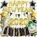 Produktbild Zerodeco 2020 Silvester Deko, Schwarz Gold Neujahr Dekoration 2020 Happy New Year Folien Ballons Dreieckswellenflagge Champagnerflaschen sternförmige Folienballon Quaste Garland Luftballons