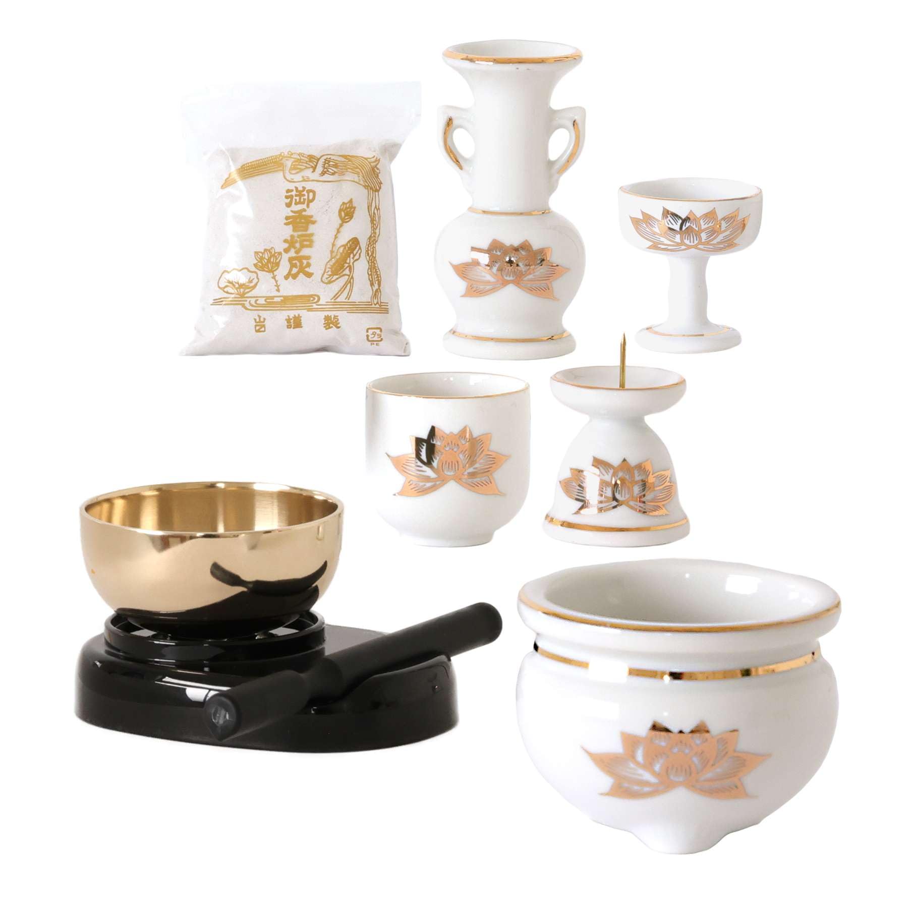 Amazon｜仏具 セット ミニ おりん 3点＋陶器5点(白 金蓮 ホワイト