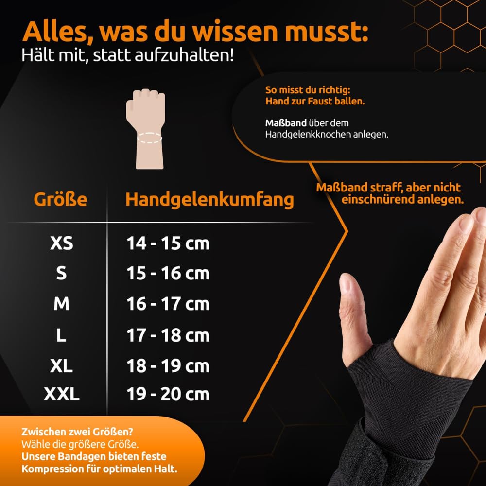 Handgelenk Bandagen | Made in Germany | Stabilisierende Handgelenkstütze mit Schiene | verstellbar | Handgelenkbandage für Sport, Fitness & im Alltag (Schwarz, M, Rechts)