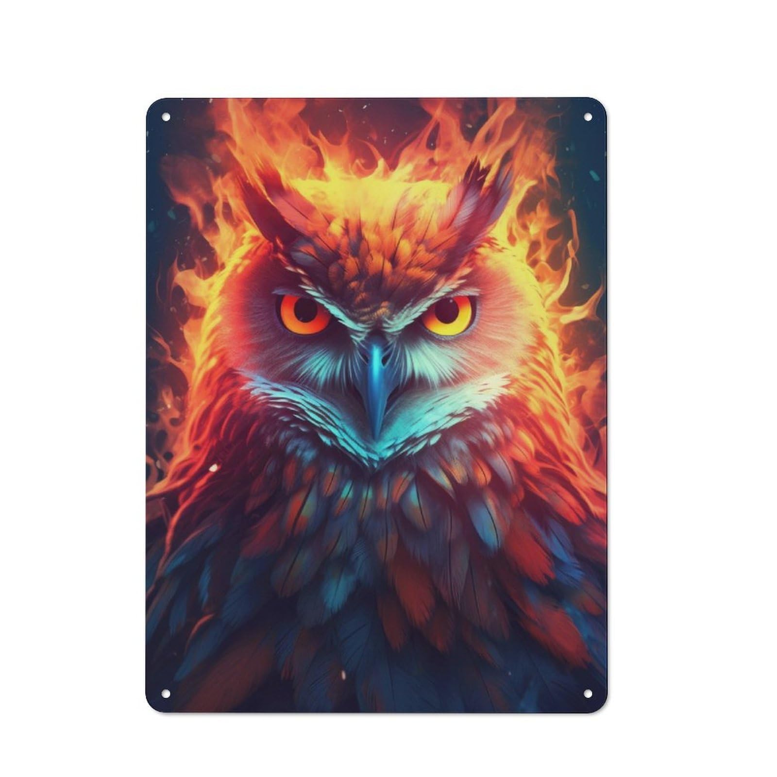 Junmoney Owl Flame Metal Plaque 40X30cm With For Hallway Wall, Retro Decor, For Wall Display Collectors