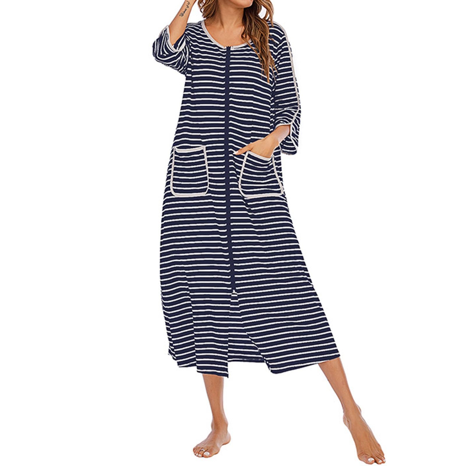 Camisón para mujer con manga 3/4, largo hasta la rodilla, albornoz a