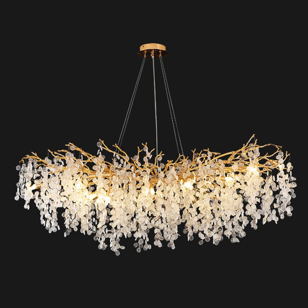 KXEcoLife Large Rectangle Tree Branch Crystal Chandelier, Modern Chandelier for Dining Room - 10-Light Elegant Light Fixture Living Room,Dining Room,Bedroom, Entryway L100cm
