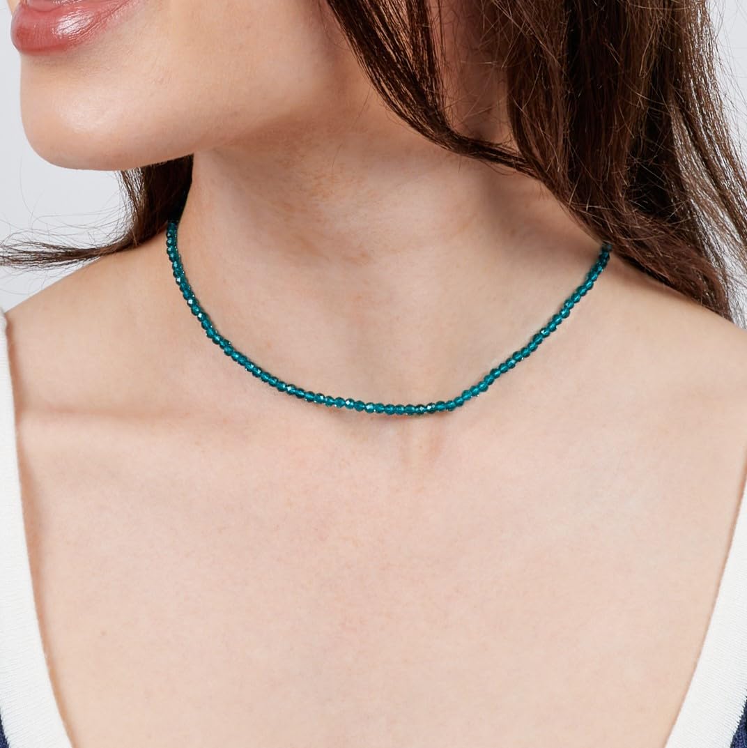 Gargantilla de Collar con Cuentas de Piedras Preciosas de Cristal para Mujeres y Niñas | Piedras Preciosas Naturales Hechas a mano Joyas de piedra natal de Cristal Curativo (Azul)