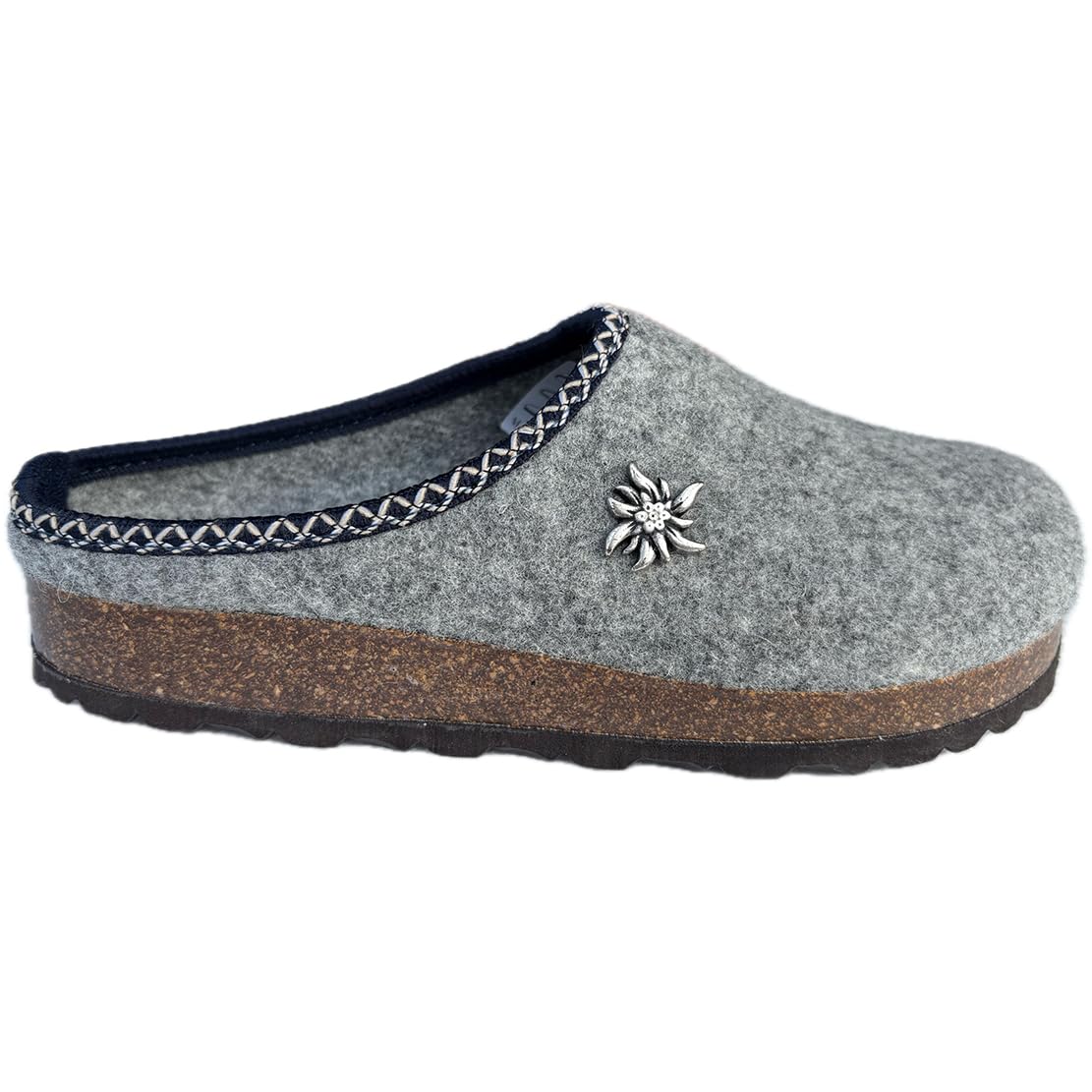 Chanclas de invierno zapatillas sabot mujer tirolesas ROMY de fieltro con suela ligera de corcho con acabados de lujo