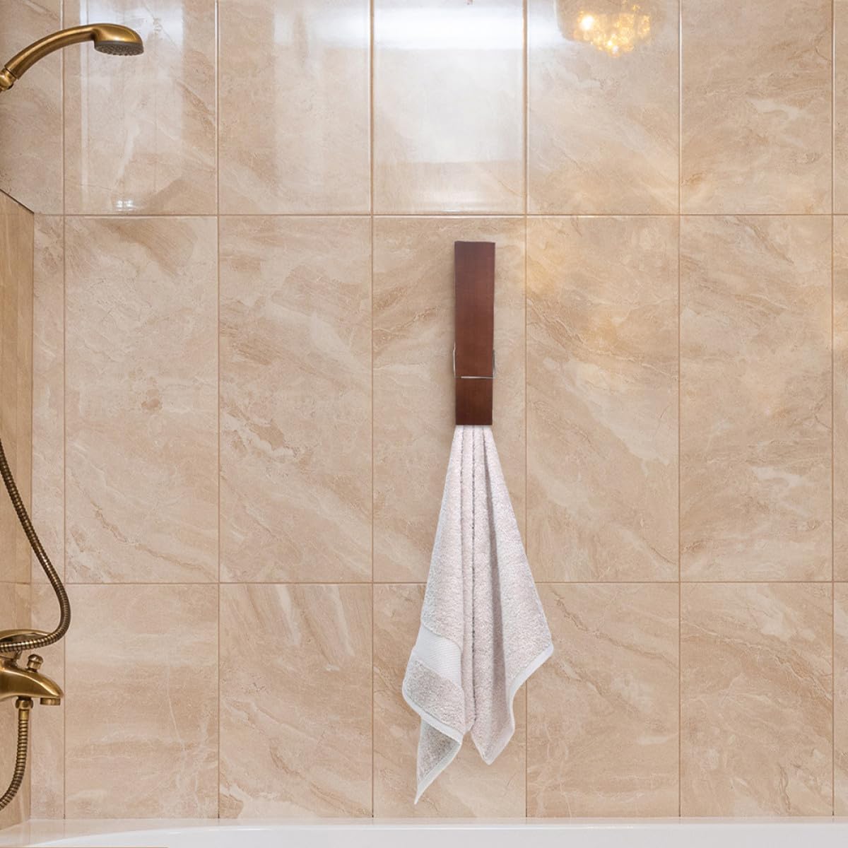WOONEKY Toallero de Baño de Madera Nogal 2 Pinzas Grandes de 12 Pulgadas, Capacidad Amplia y Diseño Rústico para Colgar Toallas en Baño o Decoración del Hogar