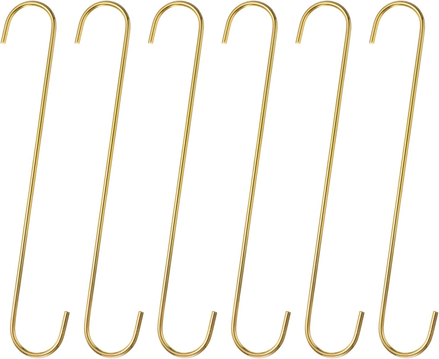 HARFINGTON 6pcs Long S Hooks 12 Inch Extra Long Metal S-Shaped Hanging Hooks High Manganese Steel S Hanger Storage Organizing Tool for Kitchen Garden Bathroom Garage Closet, Gold Tone