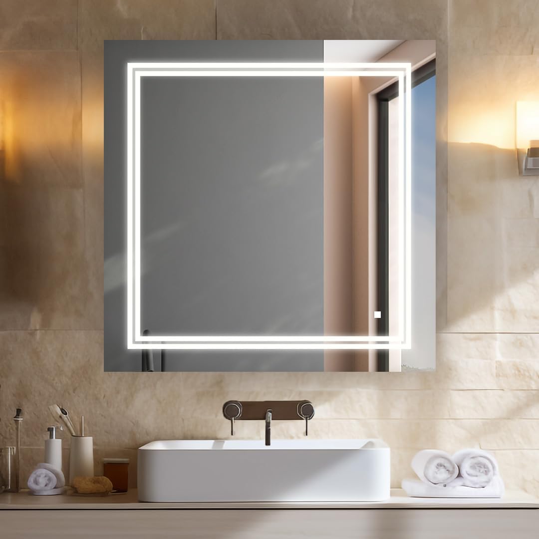 Soho 36"x36"x1" Ultra-Slim, Led Lighted Mirror for Bathroom Defogger, Backlit and Front-Lit