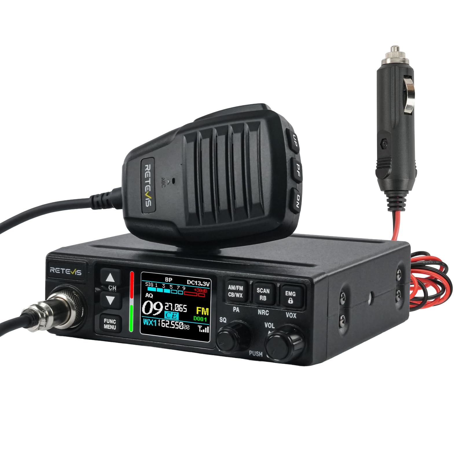 Retevis MB63B Radio Portable CB avec NRC, TFT écran Couleur CB Radio, 12/24V, AM/FM, CTCSS/DCS, Gain RF/MIC, EMG CH9/19, 40-Canaux, VOX, CB Portable Longue Portée pour Les Déplacements(1 Unité, Noir) - 1