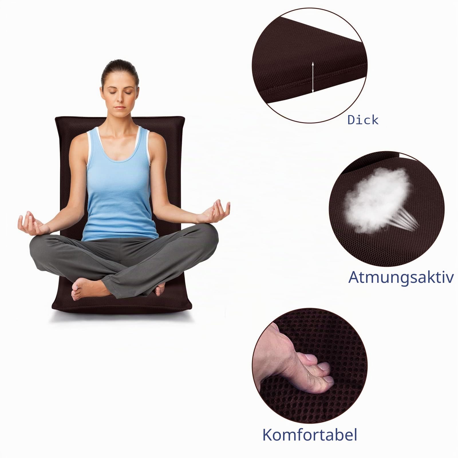 LIFEZEAL Bodenstuhl mit Rückenlehne, Gepolsterter Bodensessel, Meditationsstuhl, Ausziehbarer Floor Chair für Meditation, Yoga & Camping (braun)