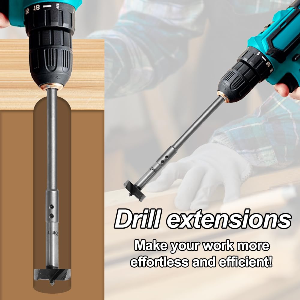 2 Piezas Extensión extralarga de 7Inch & 10Inch Con Vástago de 3/8 Pulgadas Forstner Bit Extension Metal Broca de Pala de Madera de Acero de Alto Carbono para Perforaciones Especialmentep
