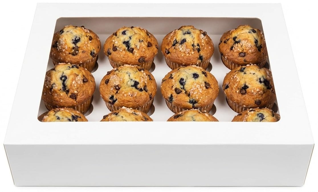 Natural Cuisine 10 x Premium White 12 Hole Cavity Cupcake Boxes / 24 Hole Mini Muffin Boxes with Window and Inserts