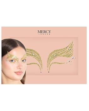 MERCY LONDON Gold Goddess Face Jewels Costume Accessories Face Gems Jewels All In One Headpiece Stick On Pixie
