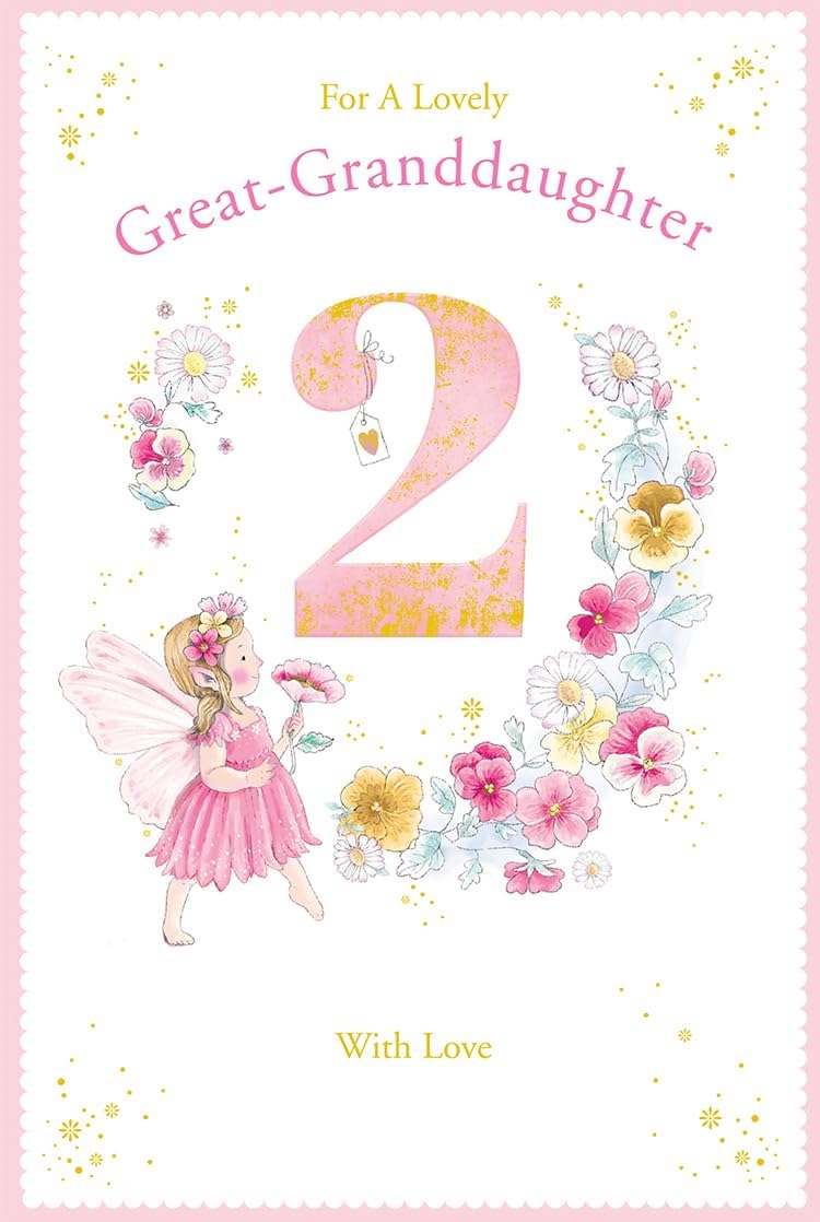 Great Granddaughter 2nd Birthday Card Age 2 Daisy Fairy 9" x 6" Lovely Verse