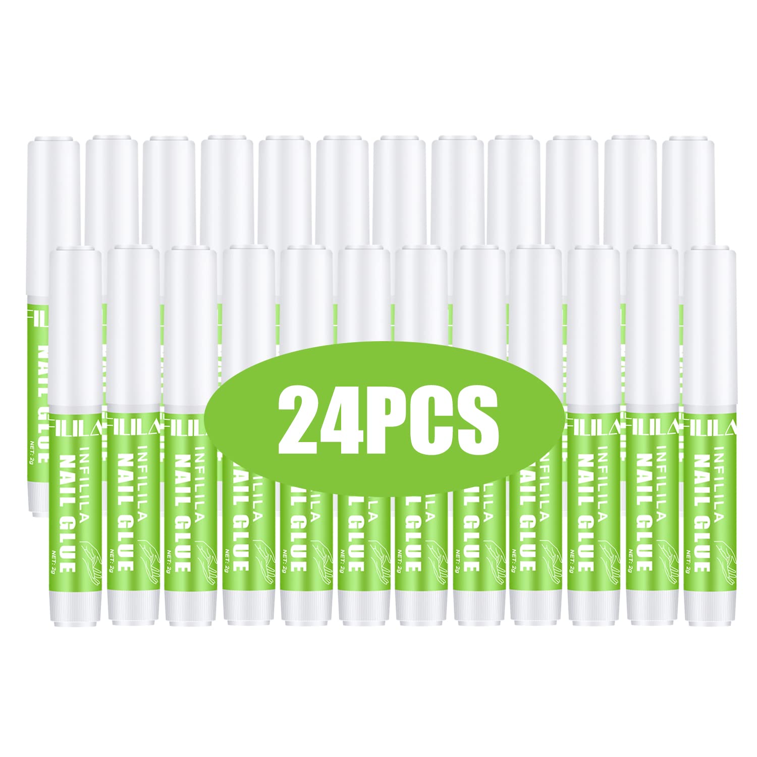 NXJ INFILILA Super Strong Nail Glue – Quick Dry 3-5 Seconds, 21+ Days Long-Lasting – Non-Toxic Low Odor Formula for Press On & Acrylic Nails – 24PCS 0.07OZ/PCS