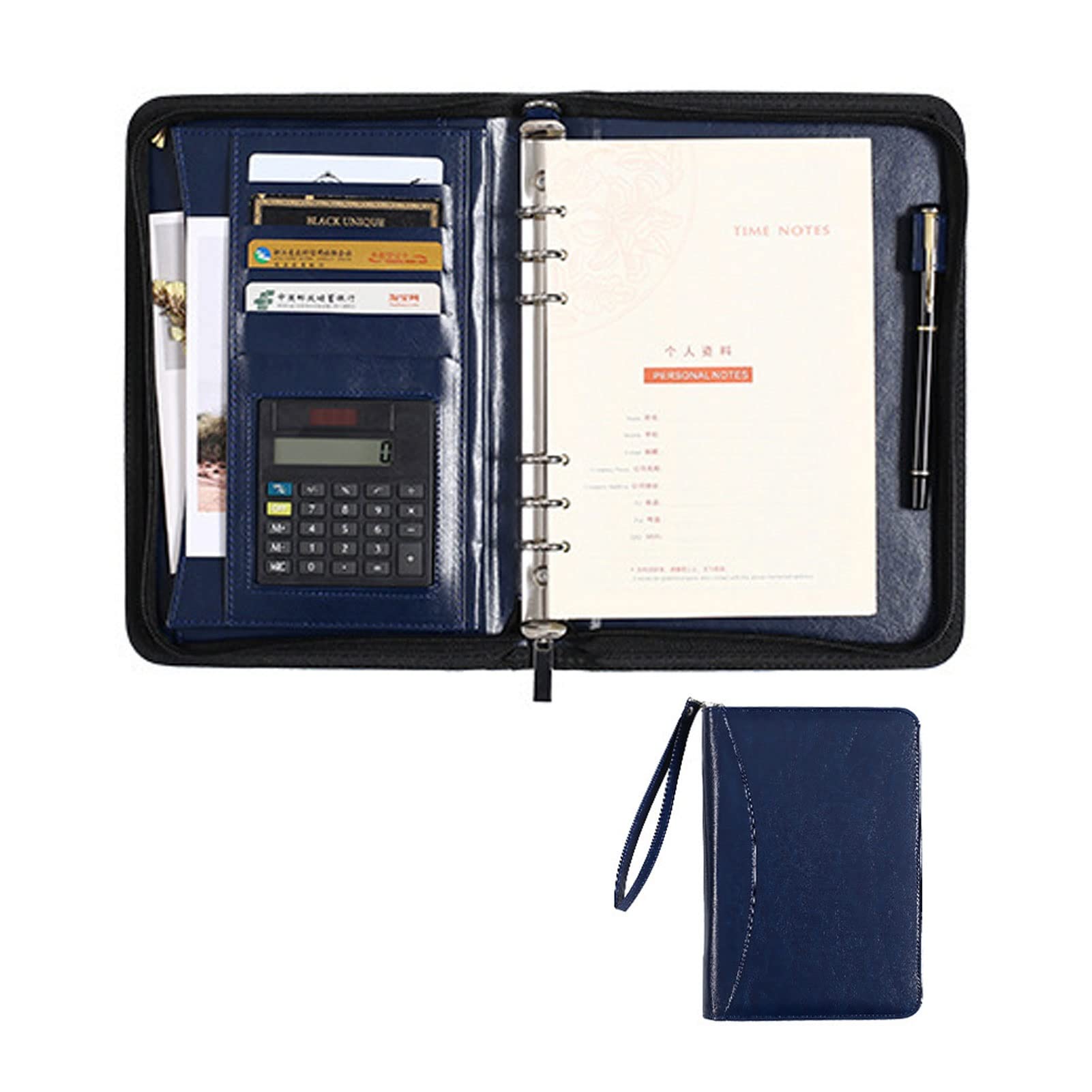Padfolio skórzany segregator z zamkiem błyskawicznym A5, podkładka do pisania, biznesowa, konferencja, portfel, organizer, teczka dla kobiet, mężczyzn (niebieski)