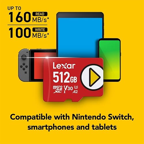 Miniatura 3 de Lexar PLAY Tarjeta microSDXC UHS-I de 512GB, hasta 150MBs de lectura, compatible con Nintendo-Switch, dispositivos de juego portátiles, teléfonos