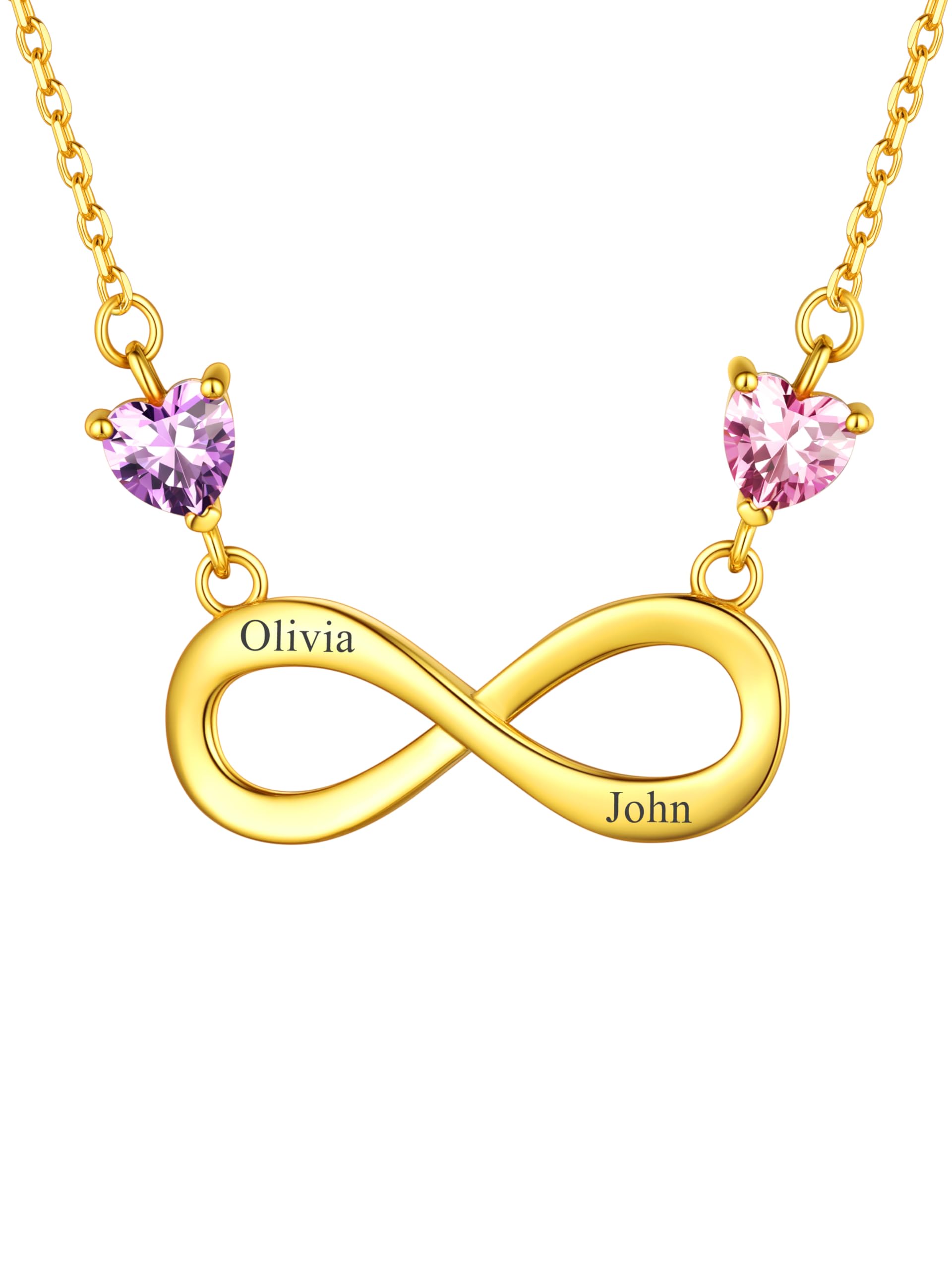Custom4U Collier Infini Femme Argent 925 1-2 Prénoms Personnalisé, Pendentif Prénom Gravure Infinity Amour,Bijoux Original Maman,Femme,Fille (Boîte Cadeau)