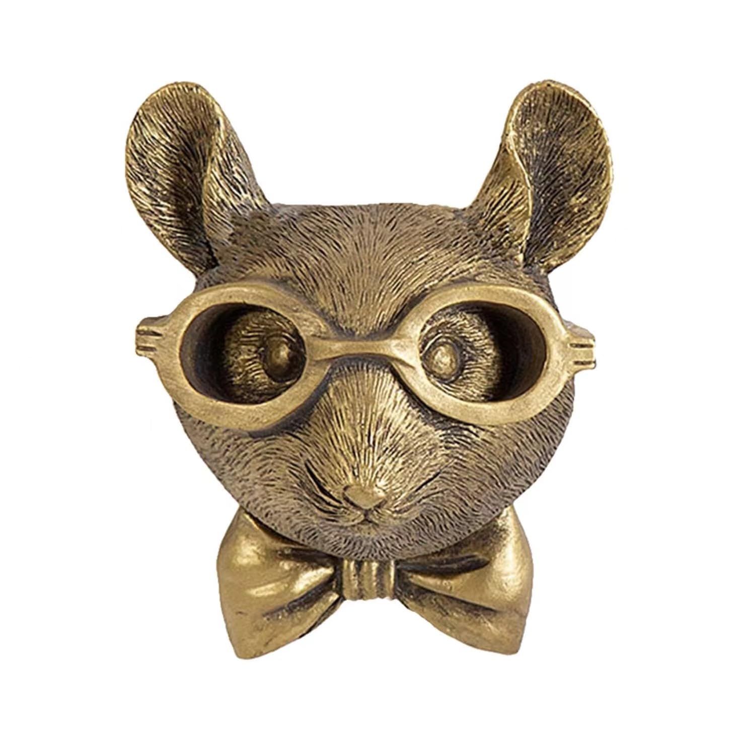 3D Deer Head Wall Mount Ornament, Bear Wall Decor Stag Head Wall Decoration Ornaments, Waterproof Bronzed Resin Statue for Living Room Bedroom (Mouse)