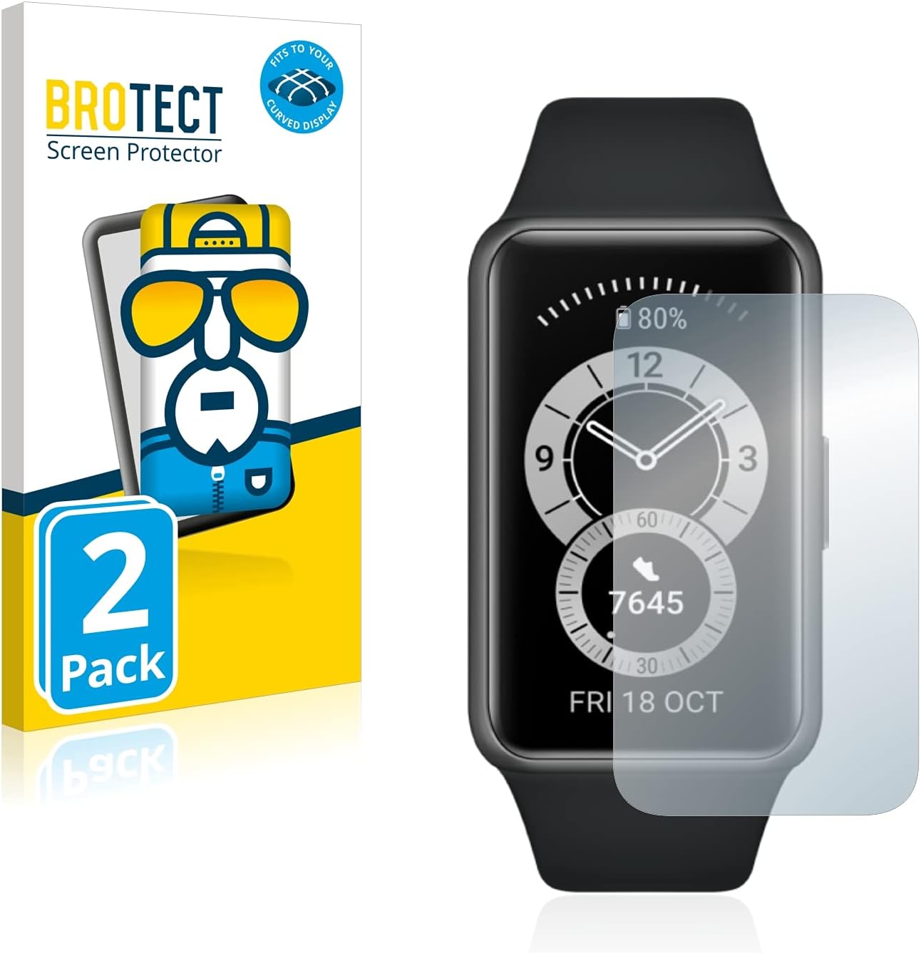 brotect 3D Curved Screen Protector compatible with Huawei Band 6 (2 Pack) - Full Screen Coverage
