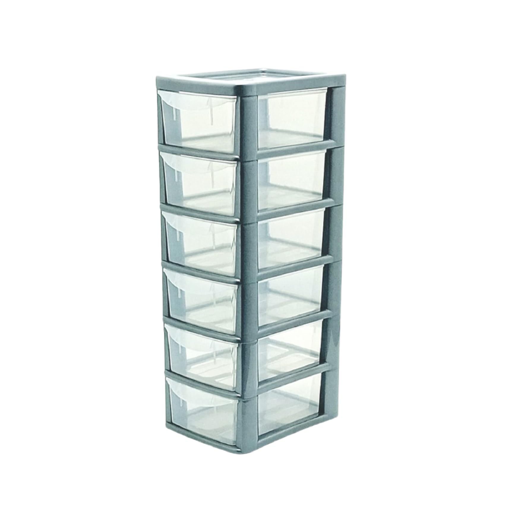Khanary Plastic Storage Drawers Unit 6 Tier Small mini Tower Homes, Kitchen, Schools, Offices Plastic Drawer Organizer Desktop Table Top Drawers Stationary 26Dx19Wx60H (Silver/Clear, 1x 6 Drawer Mini)