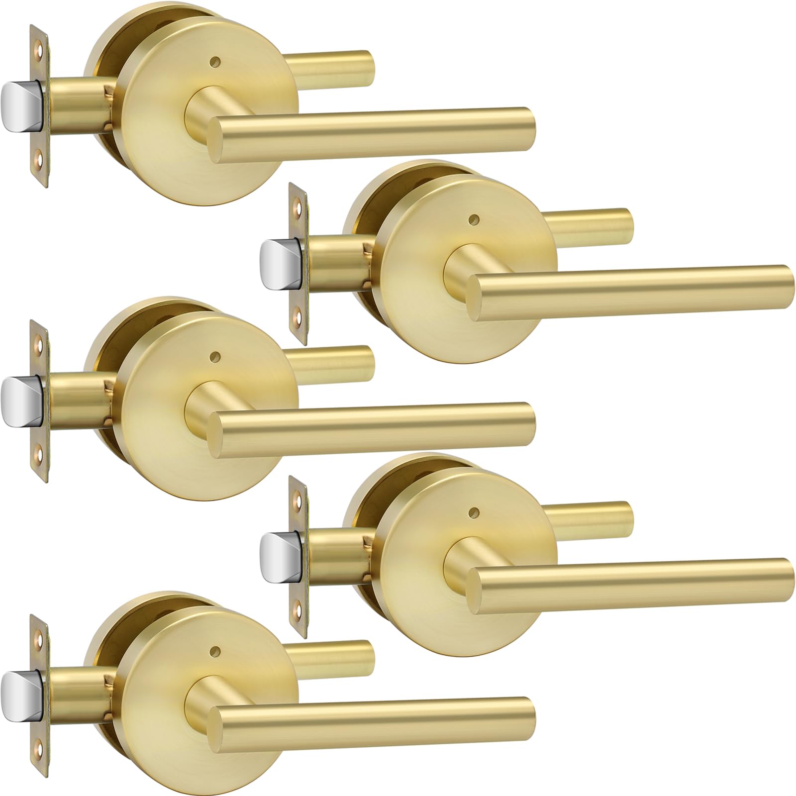 Haidms 5 Pack Gold Door Handles - Brushed Gold Interior Door Lever, Bathroom/Bedroom Privacy Door Handle, Heavy Duty Modern Style