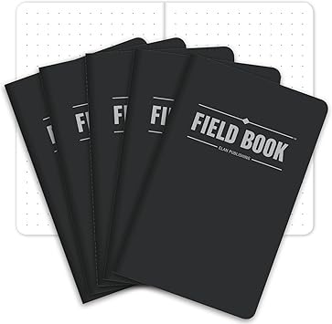Elan Publishing Company Field Notebook/Pocket Journal - 3.5"x5.5" - Black - Dot Graph Memo Book - Pack of 5