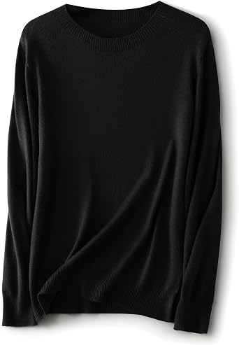 Womens Merino Wool Blend Sweater Fall Winter Crew Neck Long Sleeve First-Line Ready to Wear Seamless Knit Sweater