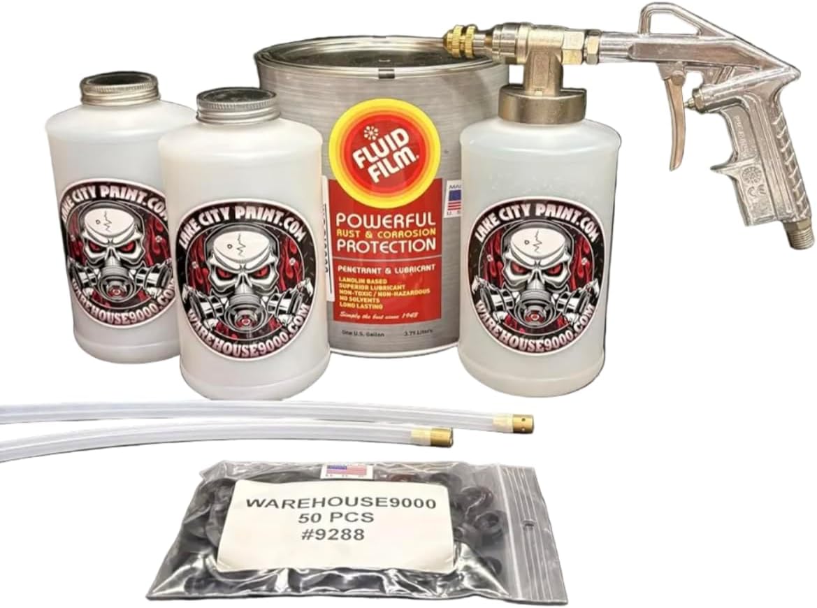 Complete Amber FF Lanolin Undercoating Fluid Pro Undercoating Gun - 2 Wand Kit (3 W Quart Bottles)