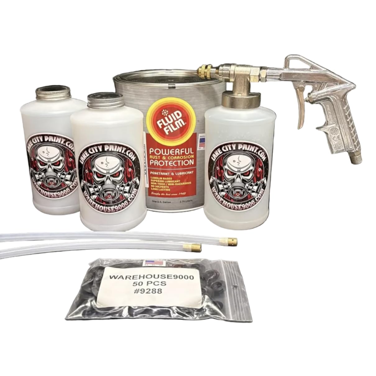 Complete Amber FF Lanolin Undercoating Fluid Pro Undercoating Gun - 2 Wand Kit (3 W Quart Bottles)