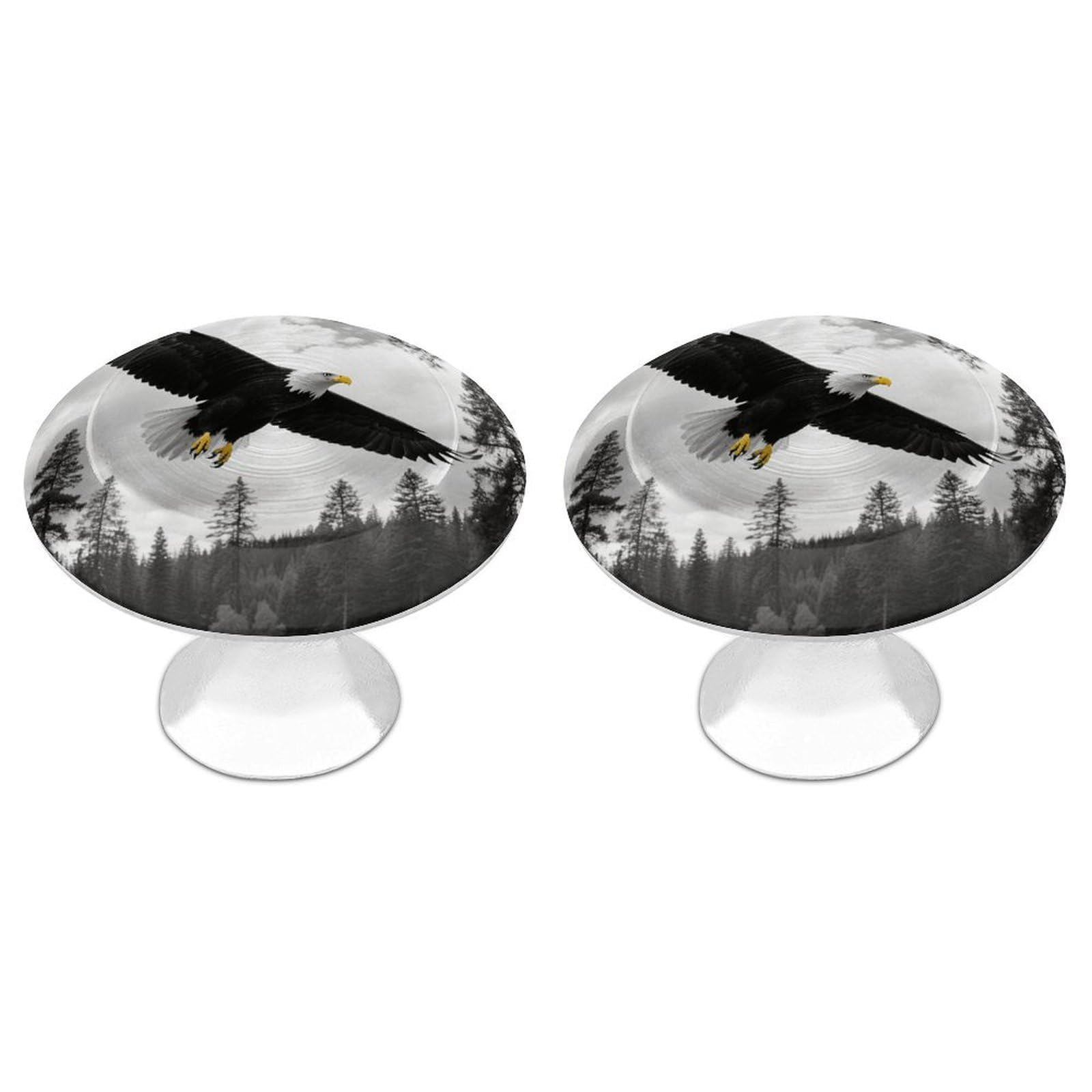 Fodpand White 2 Pack Cabinet Knobs 1.1 Inch Single Hole Drawer Pulls Handles Decorative Balck Eagle Forest Furniture Knobs For Dresser Kitchen Bathroom Cupboard Wardrobe Vanity Closet Door Hardware