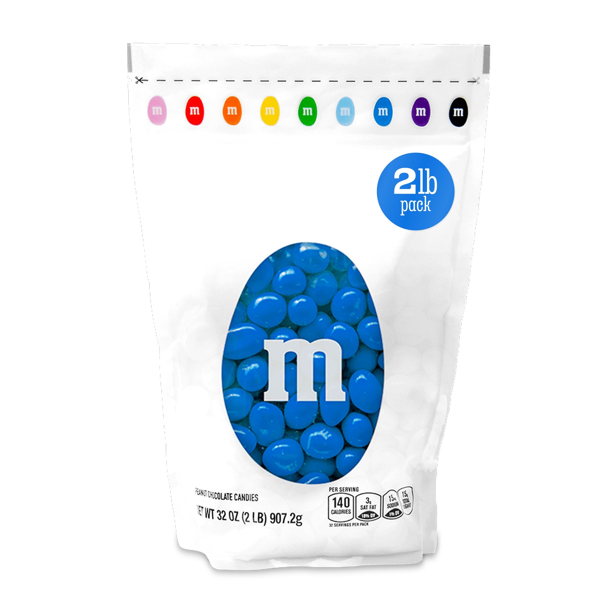 M&M’S WORLD Peanut Blue Chocolate Candy, 2lbs of Bulk Candy in Resealable Pack for Graduations, Weddings, 4th of July, Birthday Parties, Candy Bars,