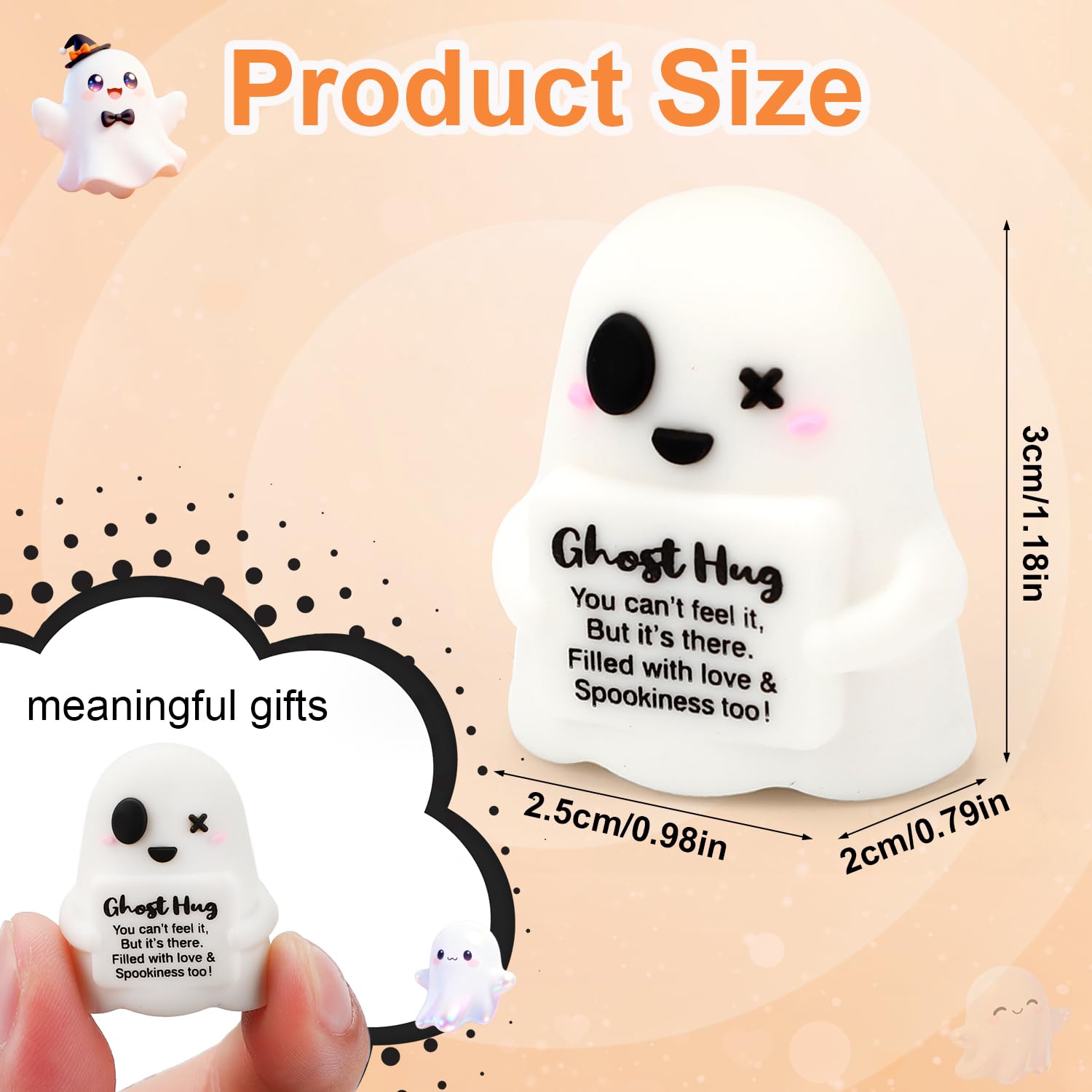 48pcs Mini Resin Positive Ghosts, PVC Cute Small Ghosts Statues Figurines with Printed Slogan Funny Tiny Support Toys Suitable for Home Office Halloween Party Decoration - Image 2