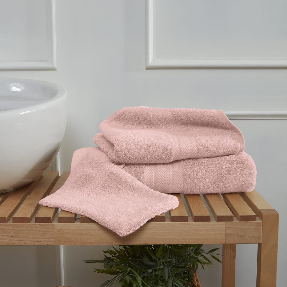 Sensei La Maison du Coton Set 3 Pezzi Bagno + 1 Asciugamano + 1 Guanto Luxury, Cotone, Cipria, 140 x 200