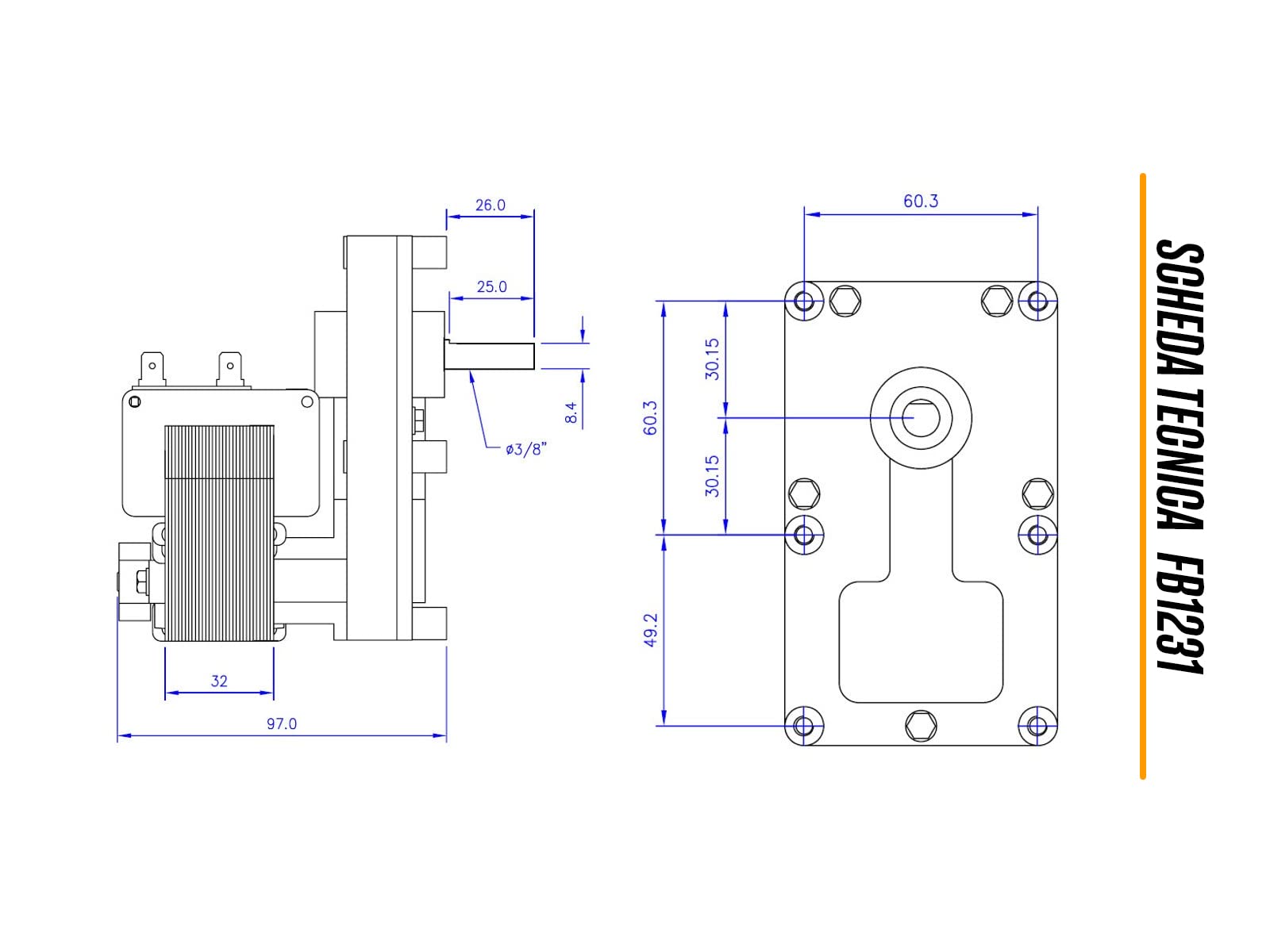 ERICAMBI, Motoriduttore FB1231 Mellor Serie T3 per Stufe a Pellet, Velocità 2rpm, Pacco Lamellare 32mm, Ø Albero 9,5mm, Senso di Rotazione Oraria, Spianatura Singola, Adler Arce Ecoteck